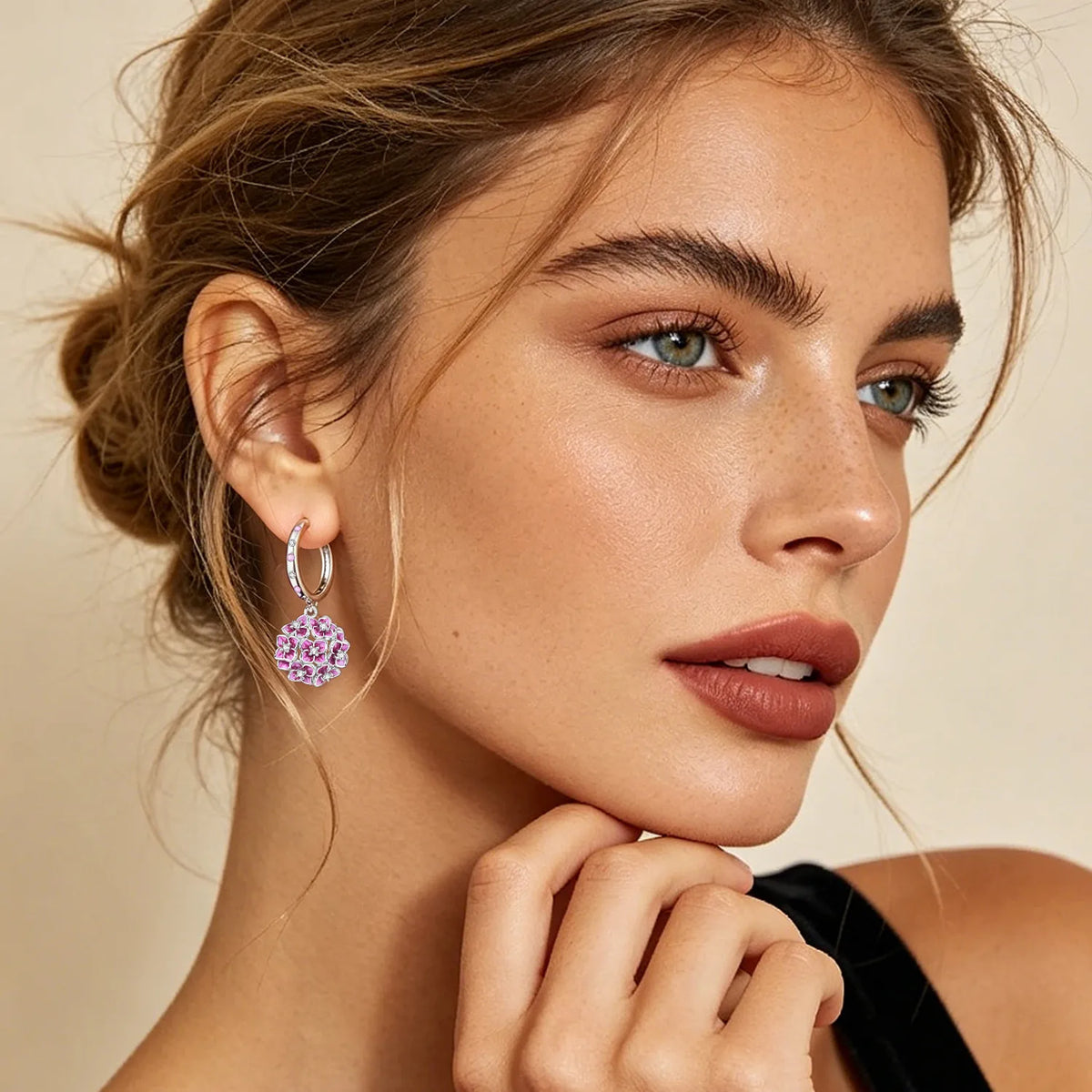 925 Silver Purple Hydrangea Earrings