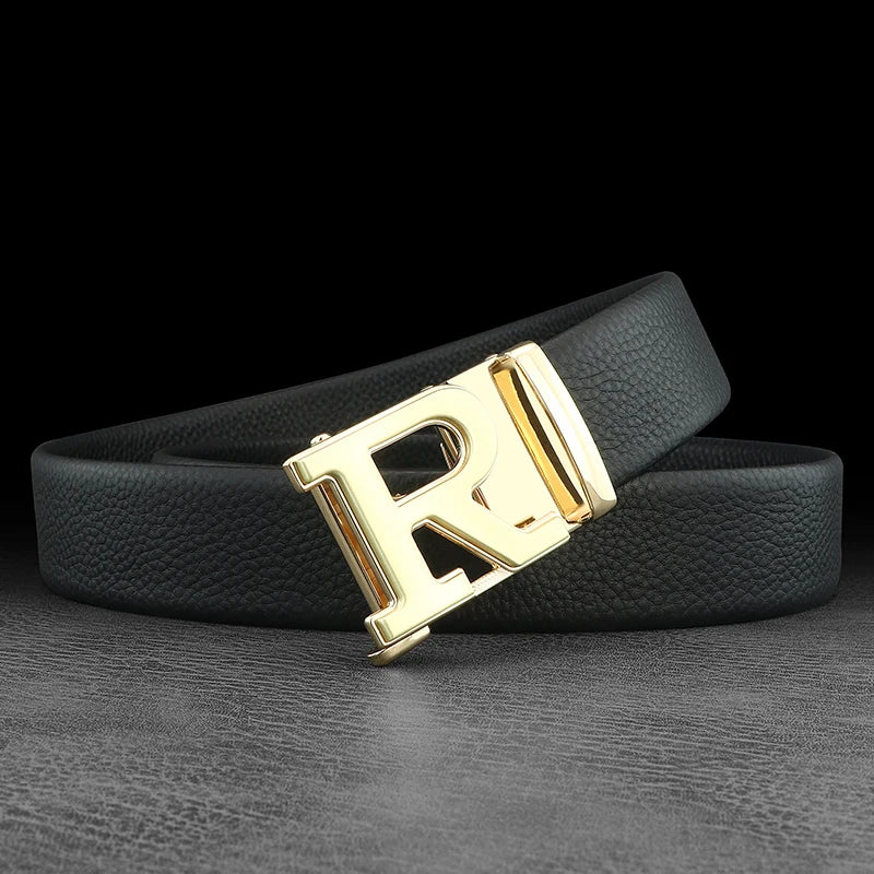 Men's Leather Belt with R Automatic Buckle