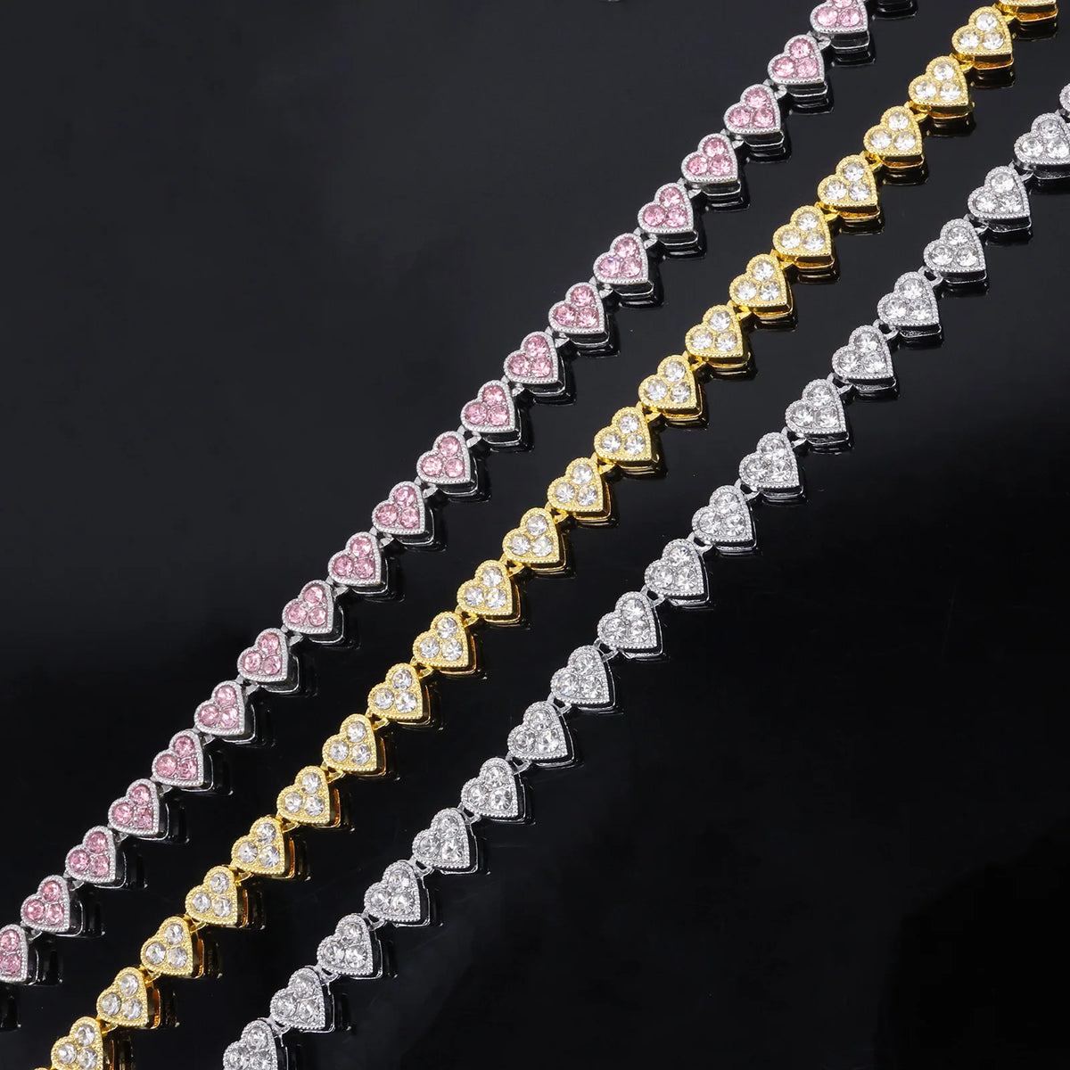 Heart Rhinestone Cuban Chain Bracelet & Necklace Set