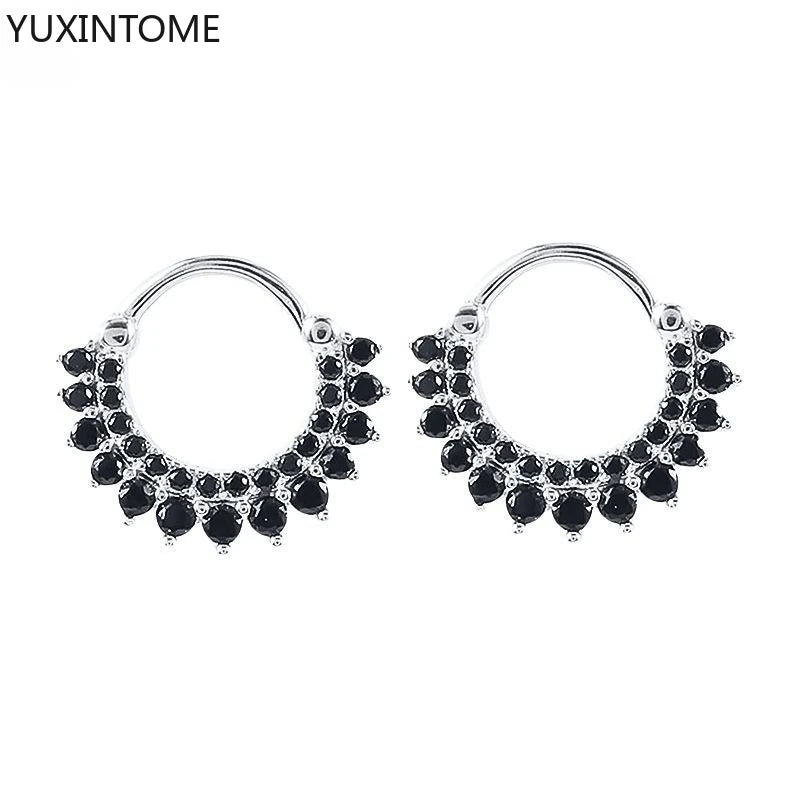 925 Silver Black Zircon Charm Hoops