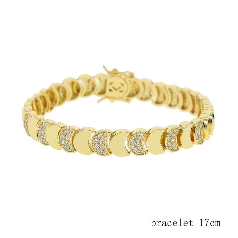 🌙 Moon Shaped CZ Charm Link Chain Bracelet Necklace