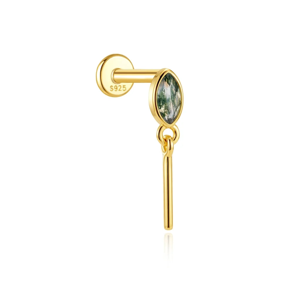 Moss Agate Gold Cartilage Stud (1 Pc)