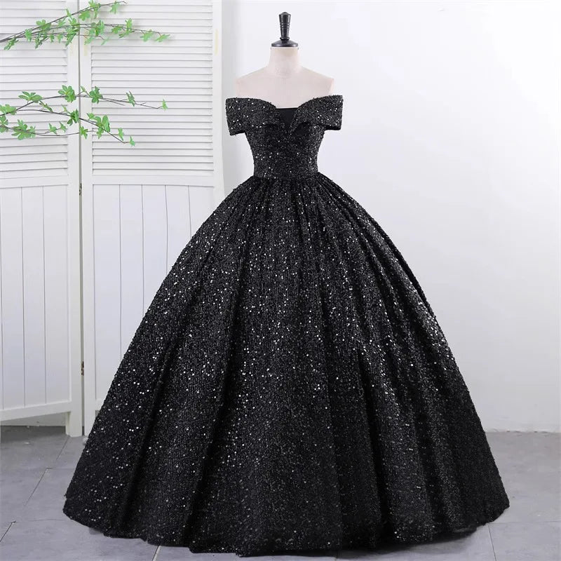 Off-Shoulder Sequin Ball Gown