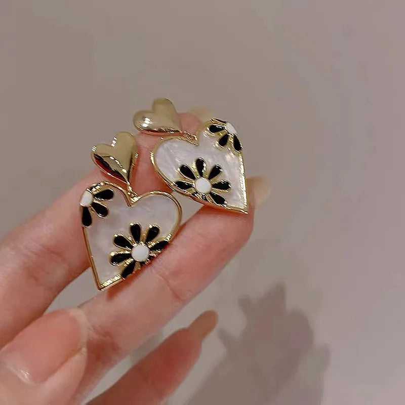 Vintage Rose Heart Enamel Studs