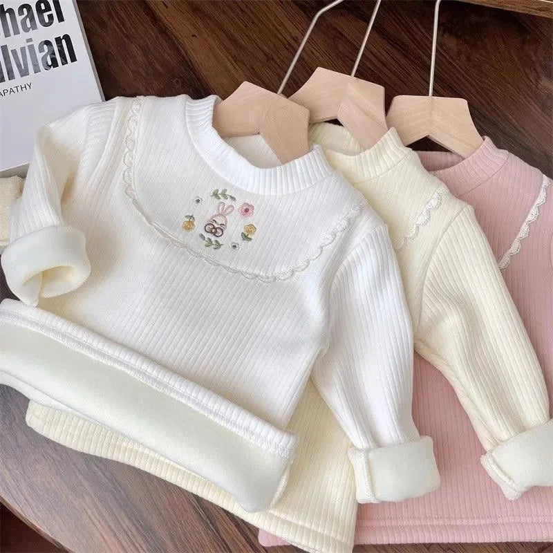 Girls Plush Embroidered Knit Top