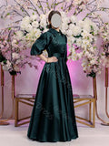 Shirt Collar Balloon Sleeve Maxi Gown