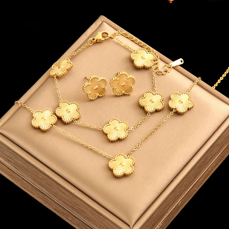 🌸 EILIECK Flower Clover Jewelry Set