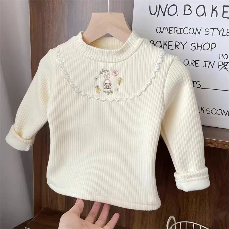 Girls Plush Embroidered Knit Top