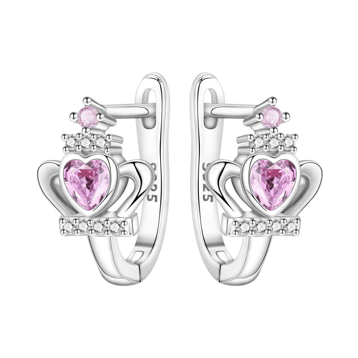 925 Silver Vine Heart Black Zircon Hoops