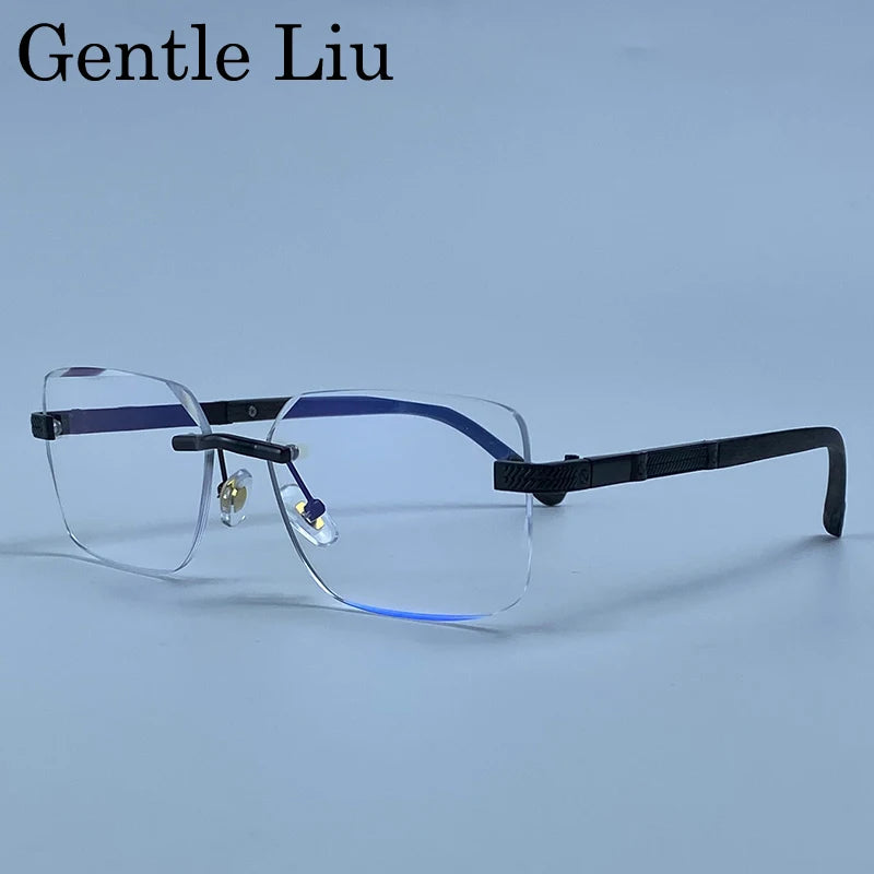 Men's Carved Gold Rimless Sunglasses