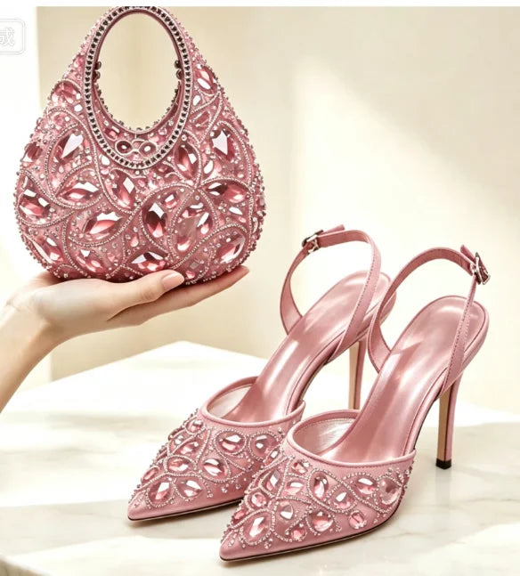 Burgundy Rhinestone Heels & Clutch Set