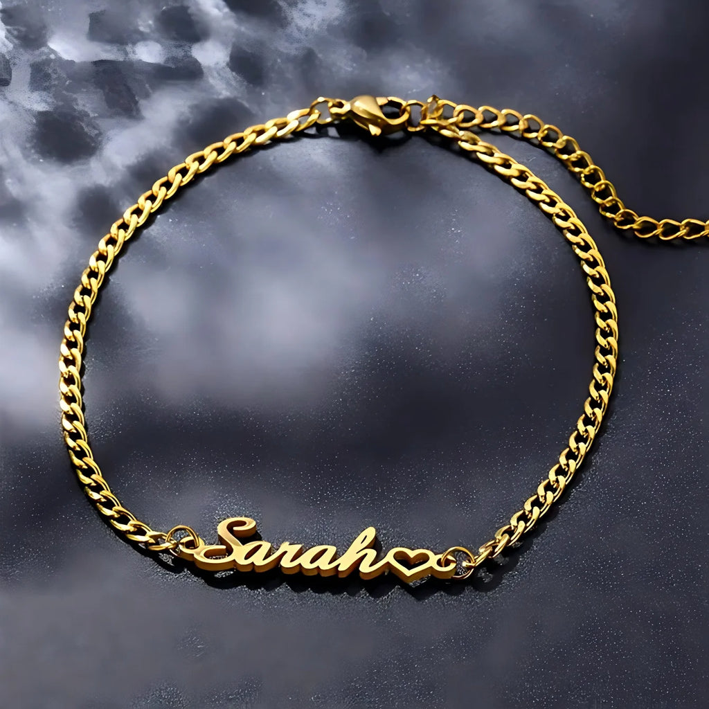 Personalized Name Heart Cuban Anklet