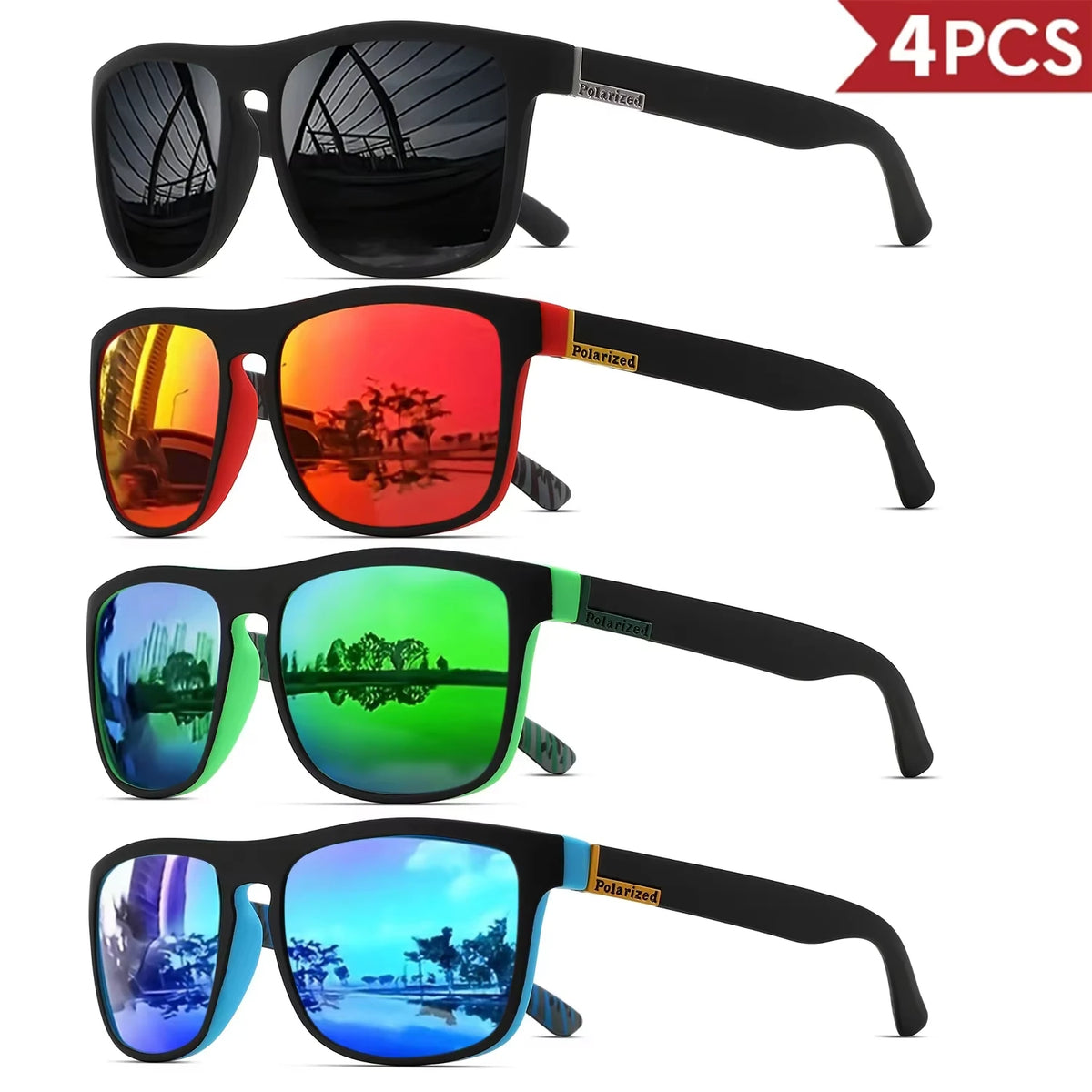 Polarized Retro Square Sunglasses Set