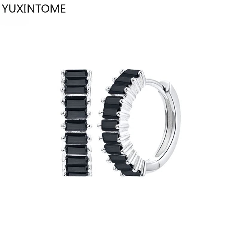 925 Silver Black Zircon Charm Hoops