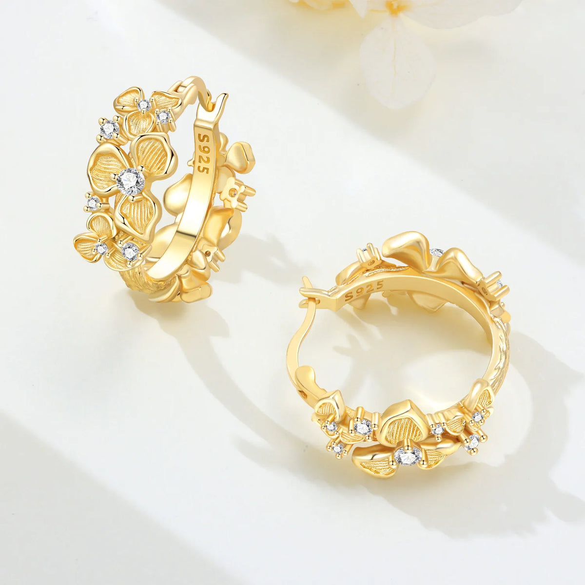 925 Silver 18K Gold Textured Iris Hoops