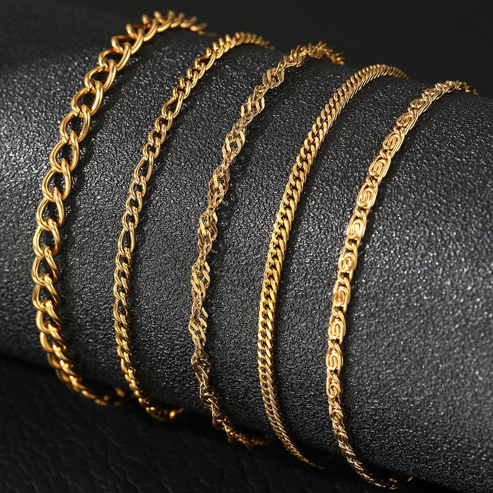 Layered Cuban Chain Anklet Set – 4 Pcs