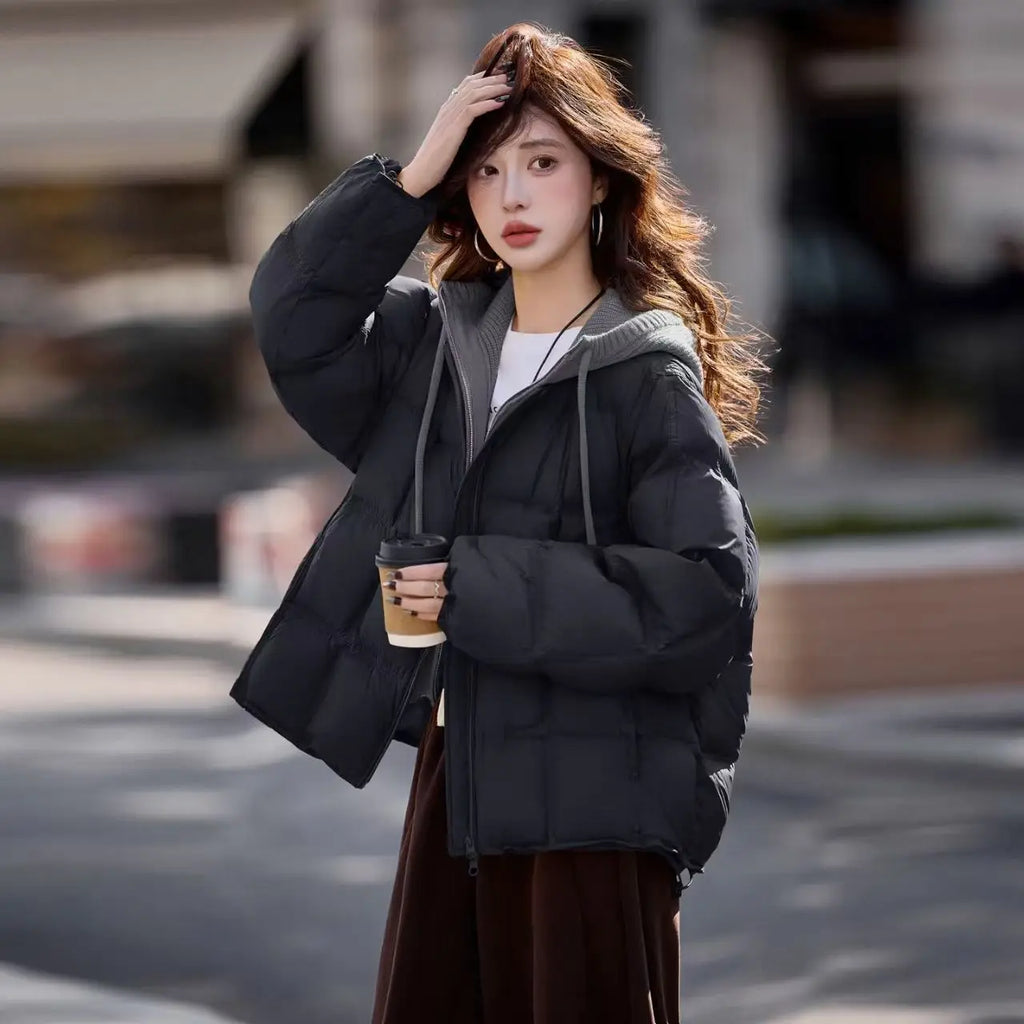 Women's Knit Hood Faux Layered Parka