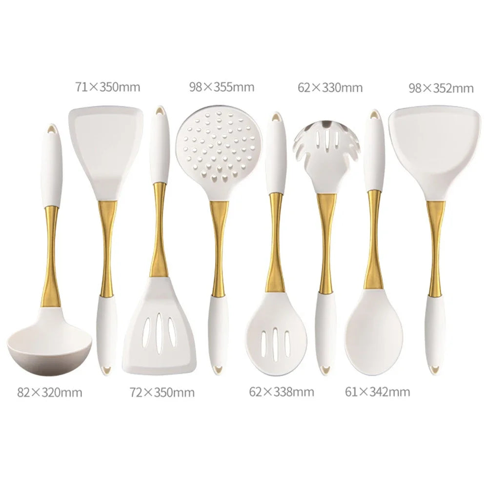 White & Gold Silicone Kitchen Utensils