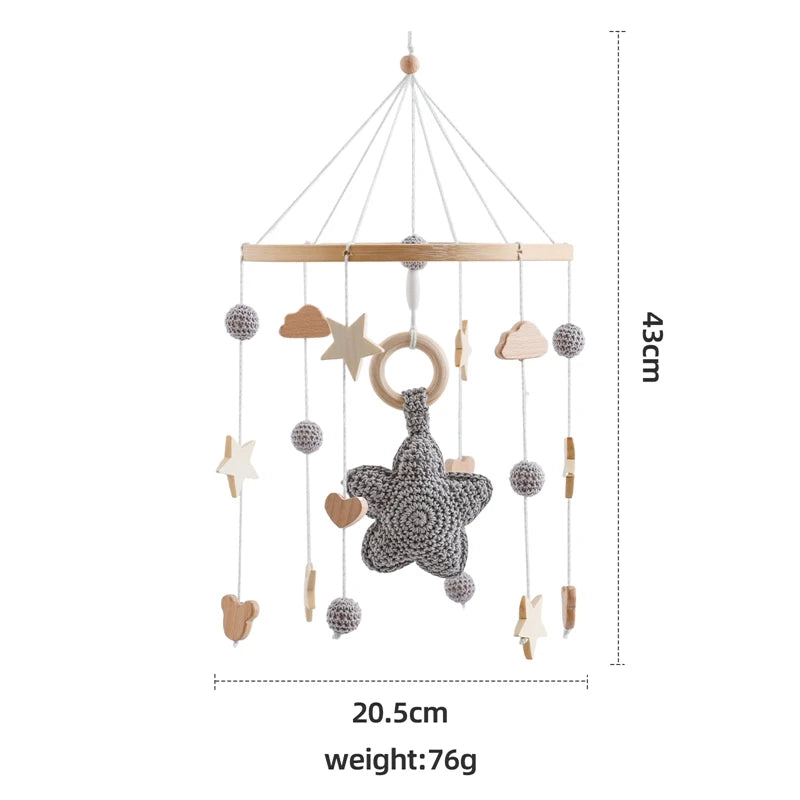 ⭐ Wooden Crochet Stars Baby Crib Mobile