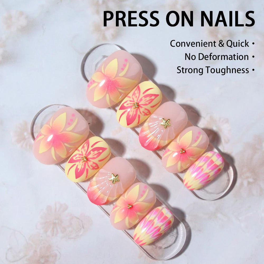 24-Piece 3D Pearl Flower Press-On Nails