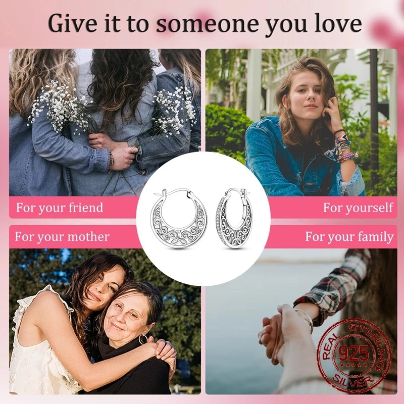925 Silver Retro Pattern Stud Earrings