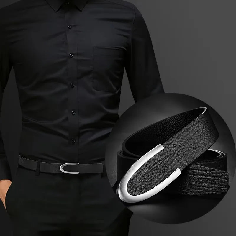 Men's Coffee Leather Belt with C Buckle