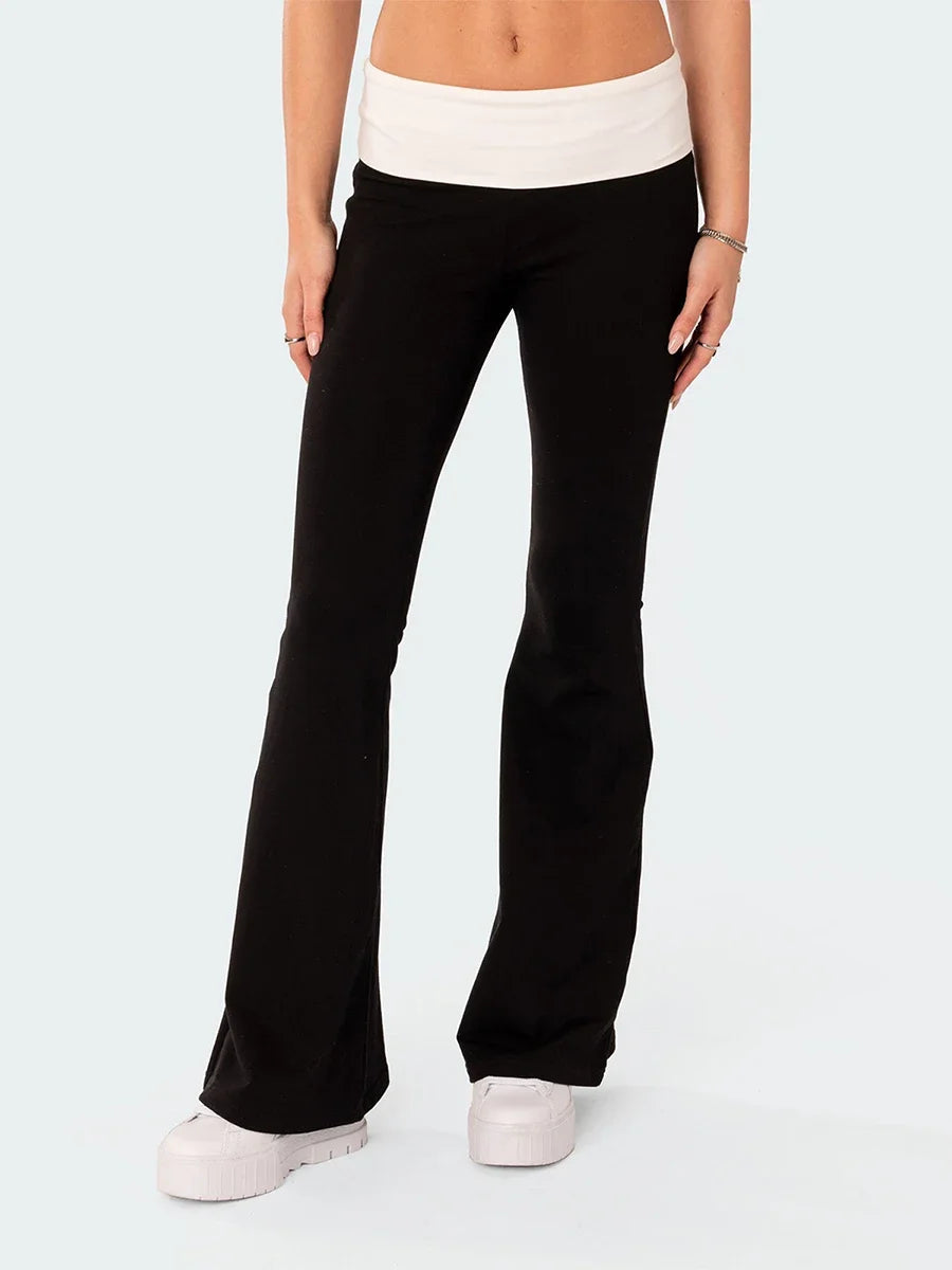 Contrast Color Bell Bottom Pants