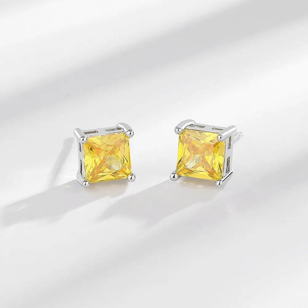 925 Silver Square Zircon Stud Earrings