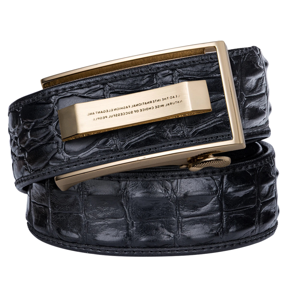Men's Crocodile Leather Belt with Gold Buckle