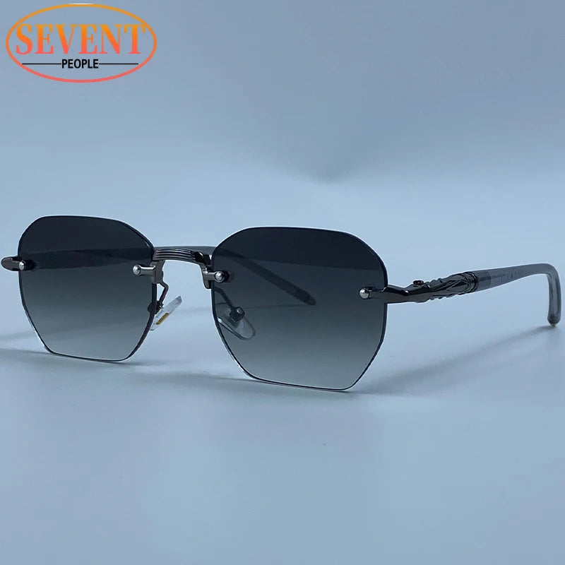 Men's Steampunk Rimless Polygon Sunglasses