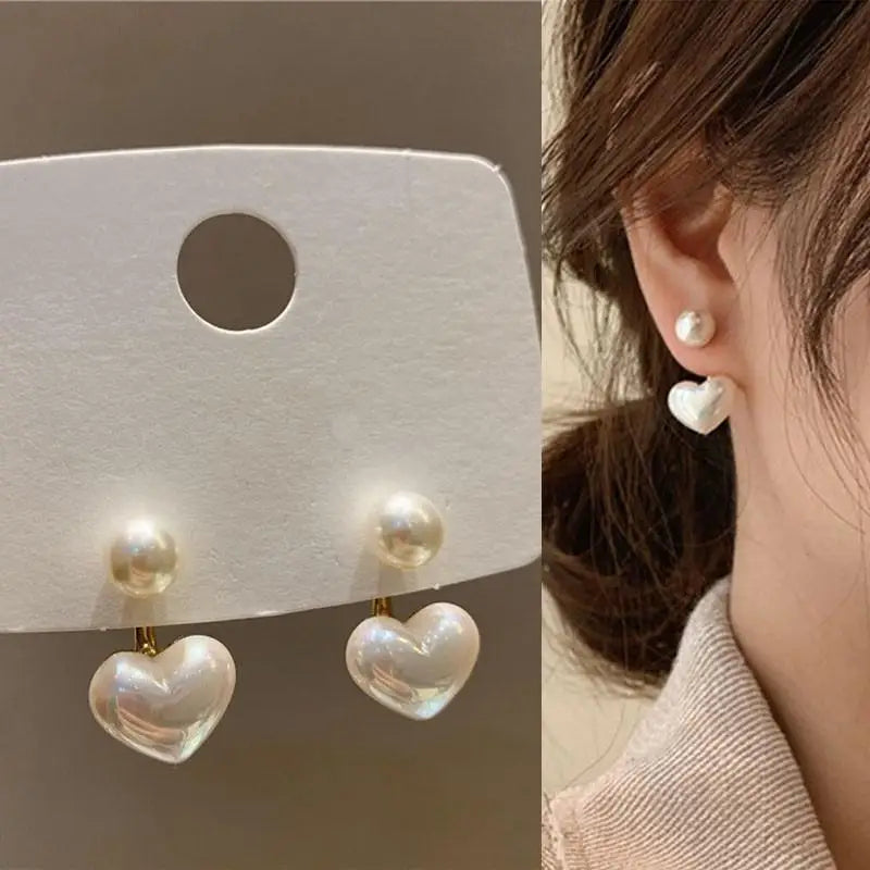 Heart Pearl Stud Earrings