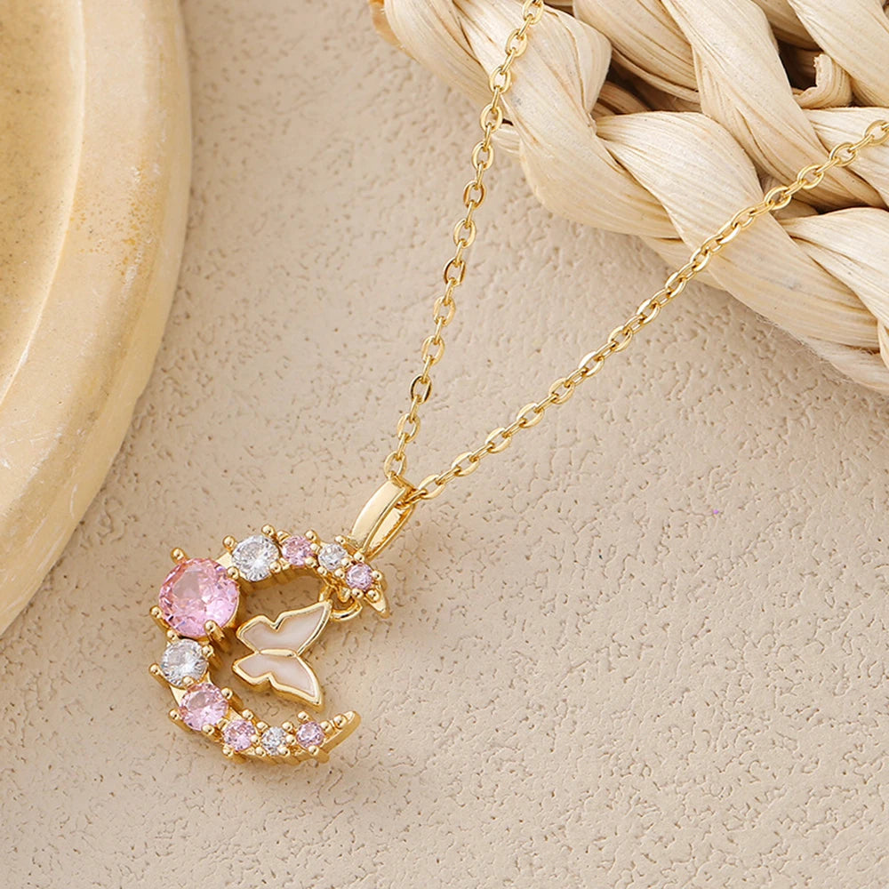 Butterfly Moon Stainless Steel Necklace