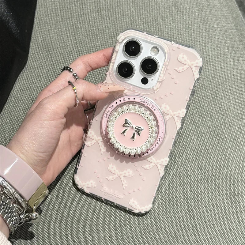 Pearl Bow Magnetic iPhone Case with Stand