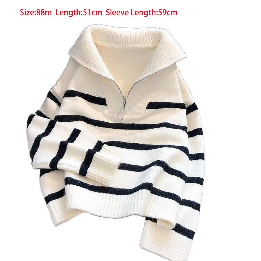 Short Striped Half-Zip Sweater