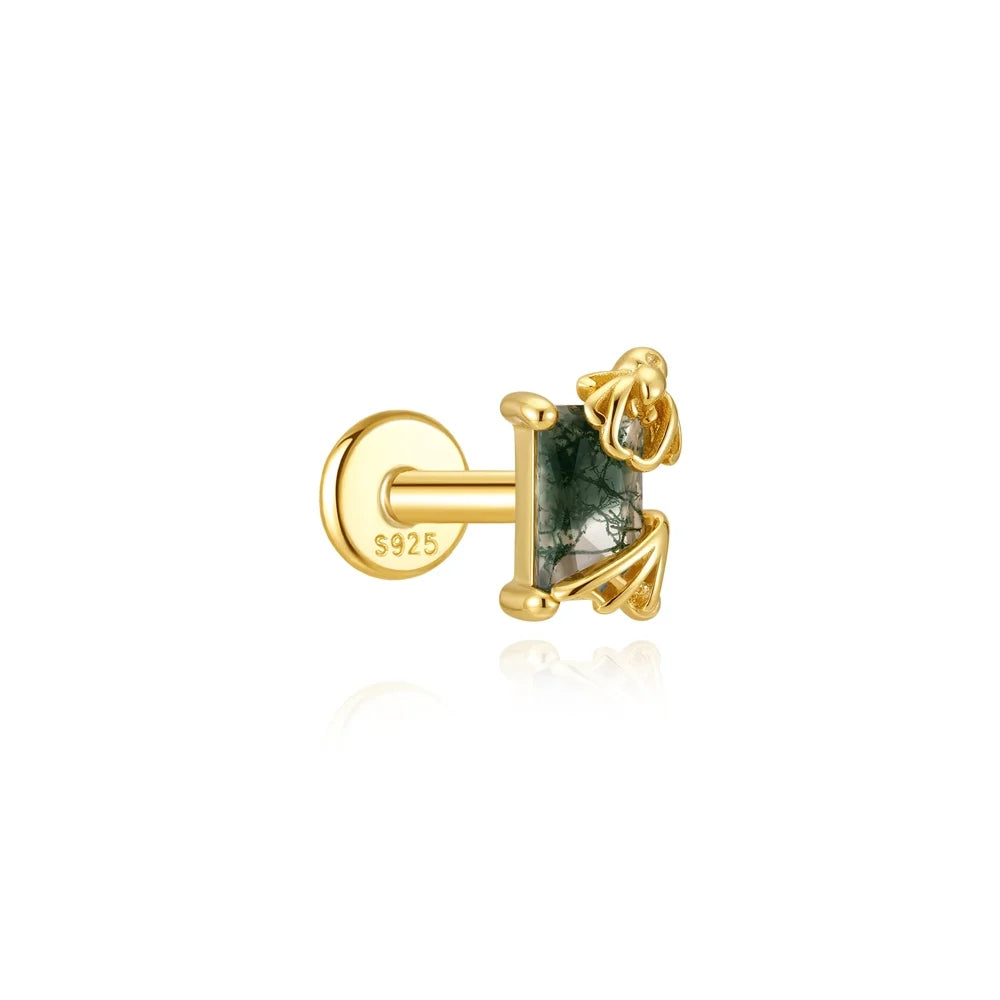 Moss Agate Gold Cartilage Stud (1 Pc)