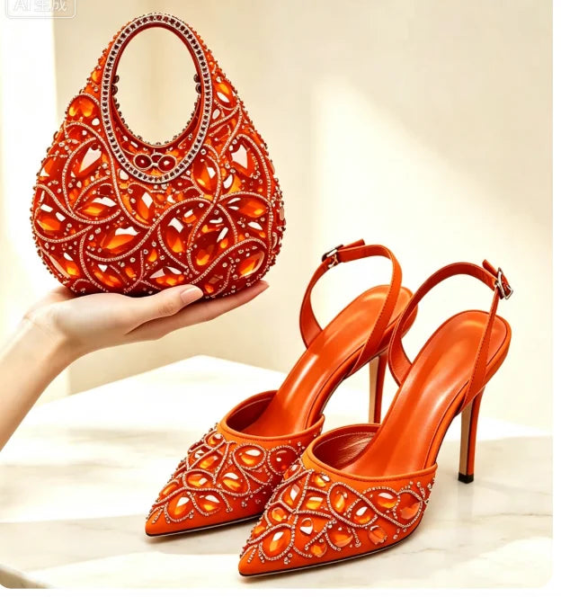 Burgundy Rhinestone Heels & Clutch Set
