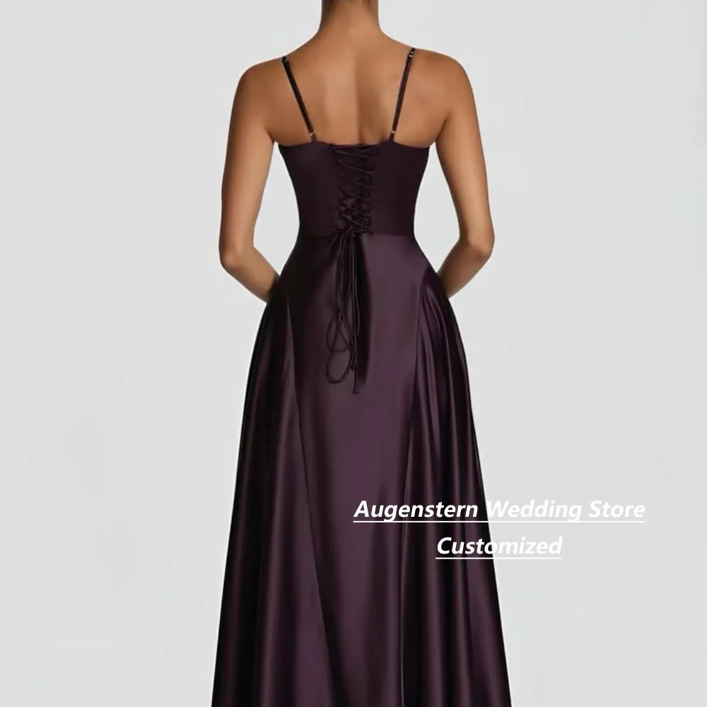 Dark Purple Satin A-Line Gown