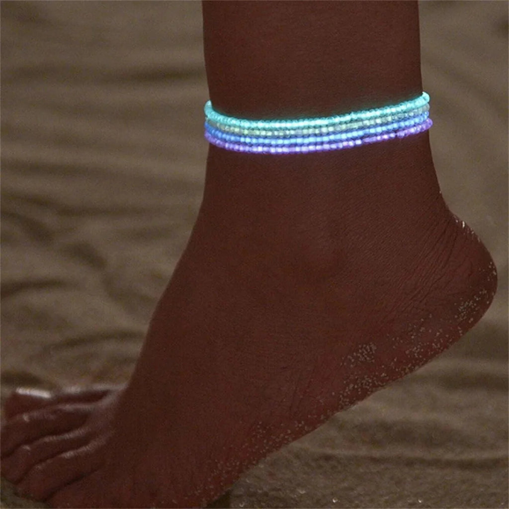 Glow Bead Elastic Anklets – 4 Pcs