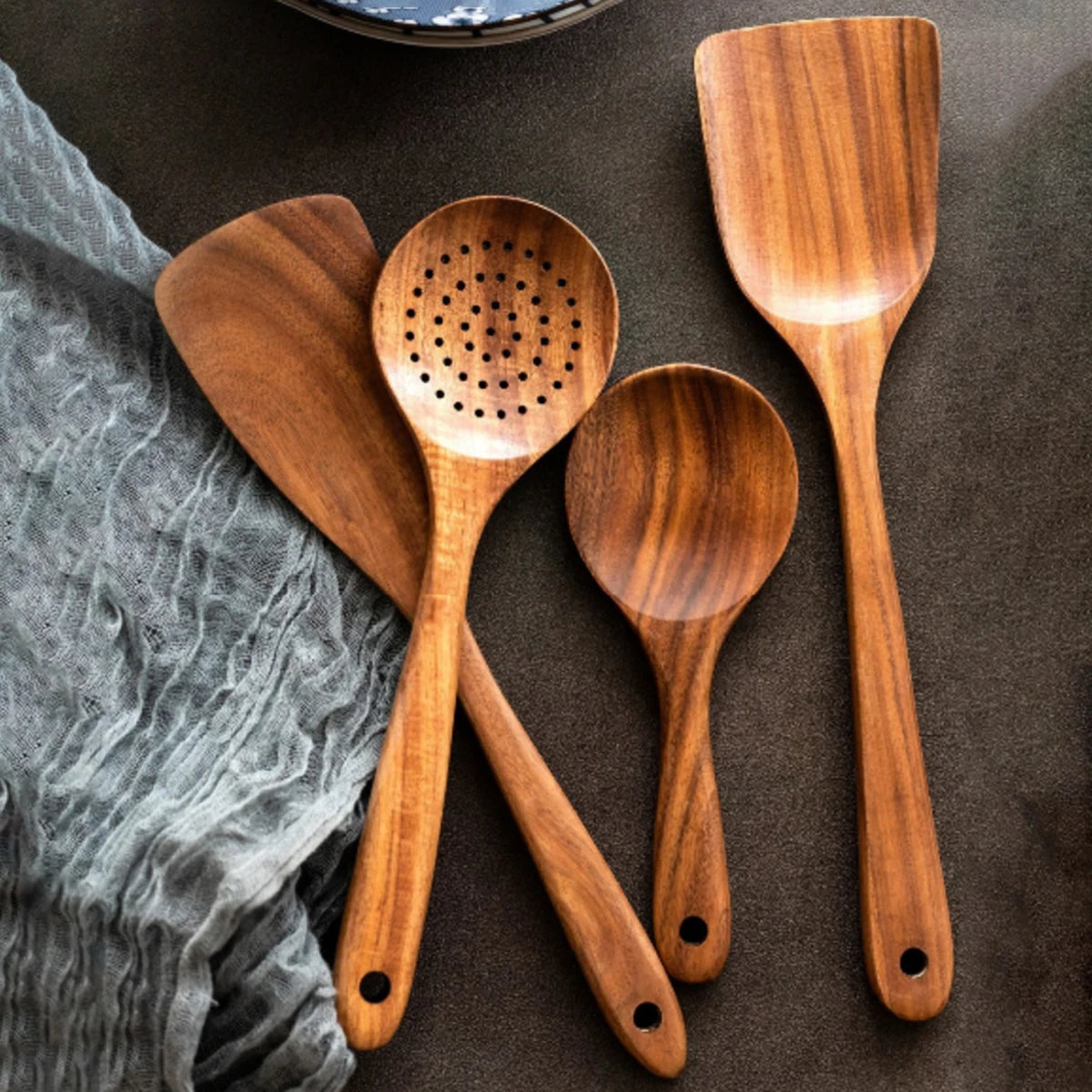 Wooden Cooking Utensil Set with Holder