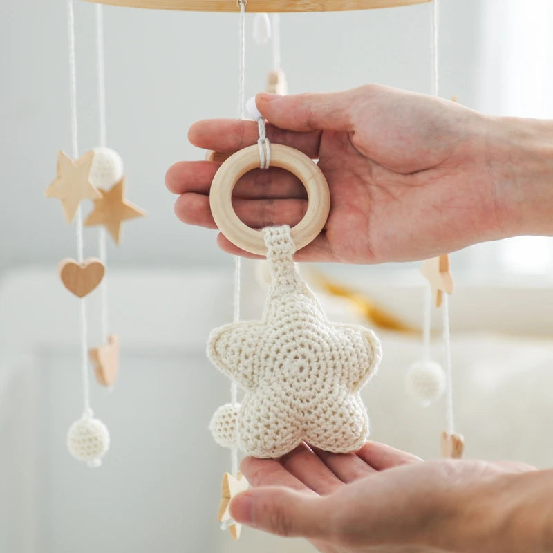 ⭐ Wooden Crochet Stars Baby Crib Mobile