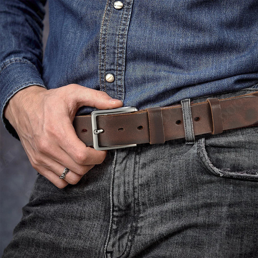 Men's Antique Buckle Cowhide Belt