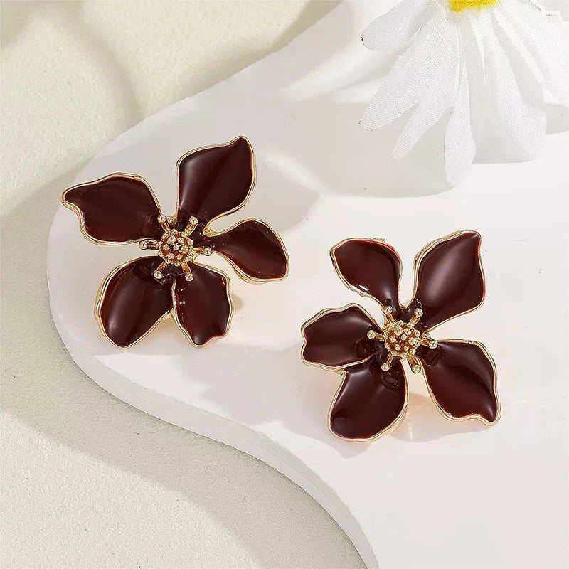 Colorful Enamel Big Flower Earrings