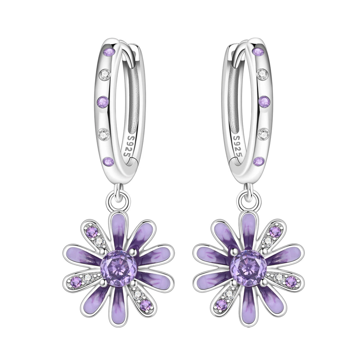 925 Silver Purple Hydrangea Earrings