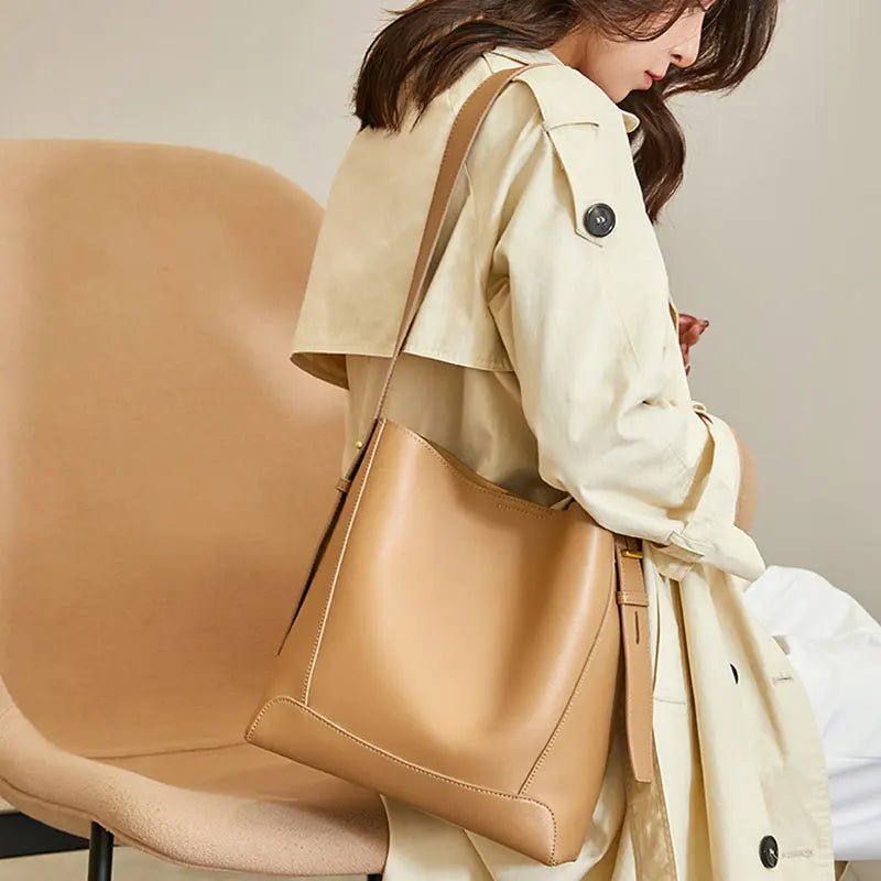 Genuine Cowhide Bucket Crossbody Bag
