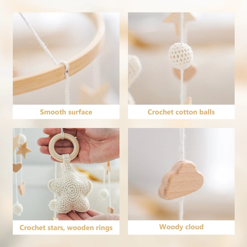 ⭐ Wooden Crochet Stars Baby Crib Mobile