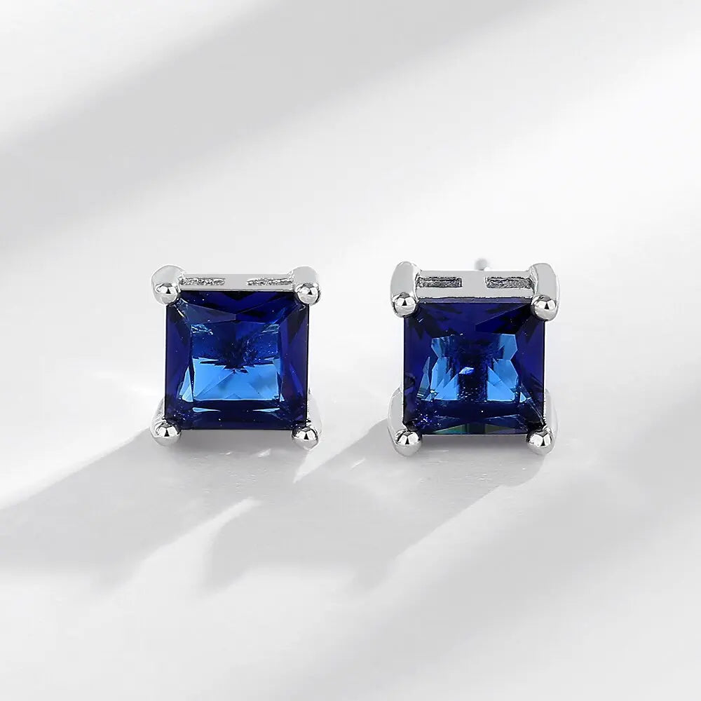 925 Silver Square Zircon Stud Earrings