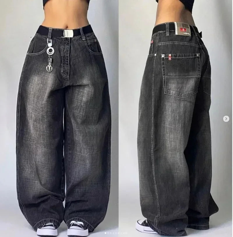 Letter Embroidered Wide-Leg Jeans