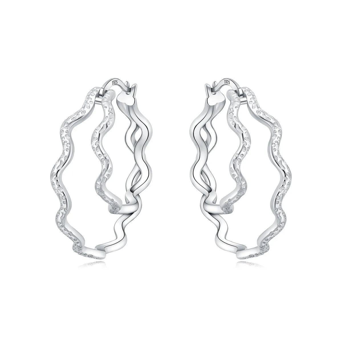 925 Silver Crossed Double Ring Earrings