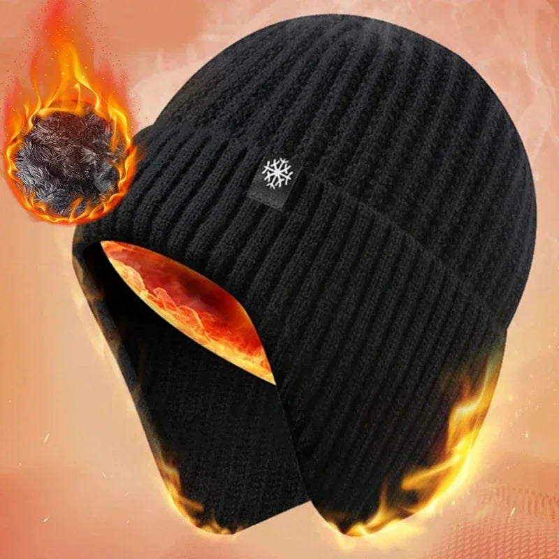 Men's Velvet-Lined Knit Hat with Ear Flaps