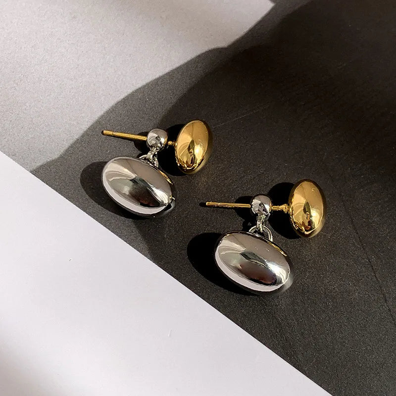 2-in-1 Geometric Oval Stud Earrings